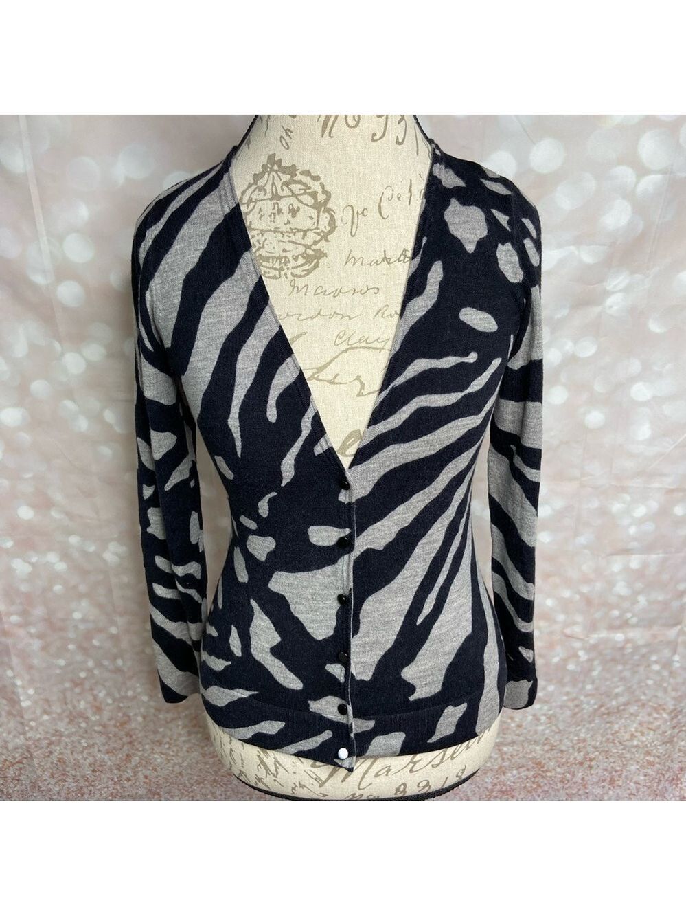 Ann Taylor Merino Wool Animal Print Cardigan Medium